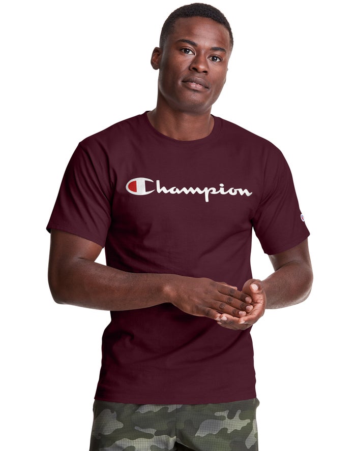 Champion Classic Jersey Script Logo Erkek Tişört Koyu Kırmızı ( LHGBYI946 )